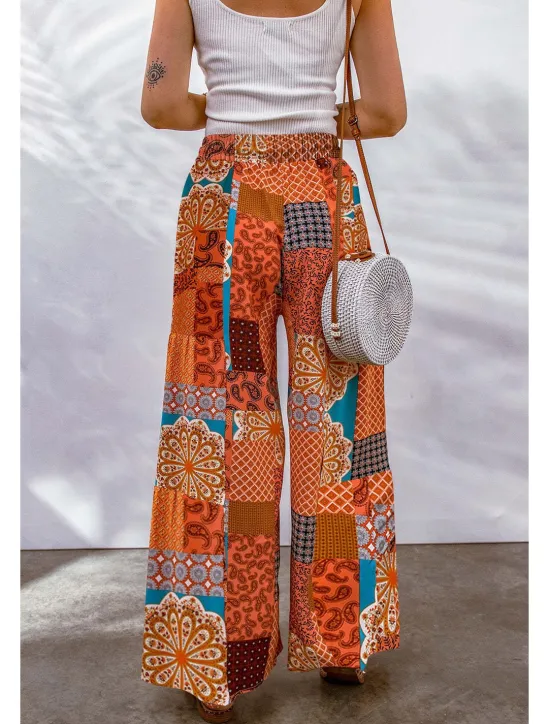 Online Women's Wide Leg Pants Trousers Casual Daily Long Graphic Drawstring Side Pockets Wide Leg Breathability Comfortable Micro-elastic Going out Weekend Yellow Red Blue Purple Spring & Summer Loose Fit Women Pants