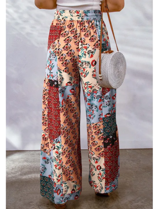 Online Women's Wide Leg Pants Trousers Casual Daily Long Graphic Drawstring Side Pockets Wide Leg Breathability Comfortable Micro-elastic Going out Weekend Yellow Red Blue Purple Spring & Summer Loose Fit Women Pants