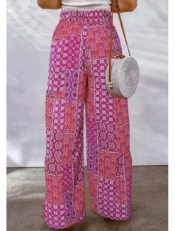 Online Women's Wide Leg Pants Trousers Casual Daily Long Graphic Drawstring Side Pockets Wide Leg Breathability Comfortable Micro-elastic Going out Weekend Yellow Red Blue Purple Spring & Summer Loose Fit Women Pants