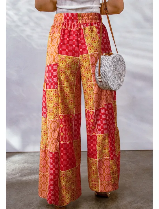 Online Women's Wide Leg Pants Trousers Casual Daily Long Graphic Drawstring Side Pockets Wide Leg Breathability Comfortable Micro-elastic Going out Weekend Yellow Red Blue Purple Spring & Summer Loose Fit Women Pants