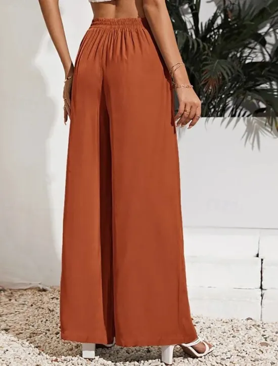 Sale Women's Wide Leg Pants Trousers Casual Daily Long Plain Drawstring Side Pockets Breathability Comfortable Micro-elastic Weekend Black Red Beige Gray Spring & Summer Regular Fit Women Pants