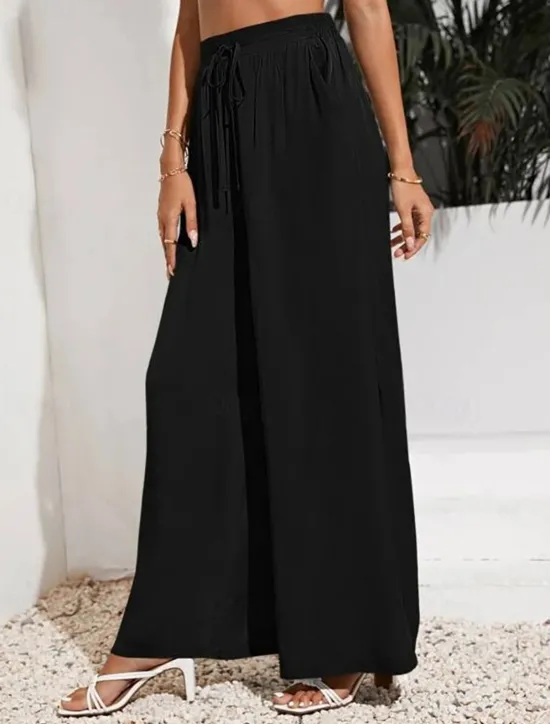 Sale Women's Wide Leg Pants Trousers Casual Daily Long Plain Drawstring Side Pockets Breathability Comfortable Micro-elastic Weekend Black Red Beige Gray Spring & Summer Regular Fit Women Pants
