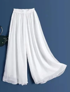 Best Women's Wide Leg Pants Trousers Vacation Streetwear Lightweight Full Length High Waist Plain Elastic Waist High Cut Breathability Comfortable Micro-elastic Outdoor Holiday Daily Wear Black White Pink Women Pants