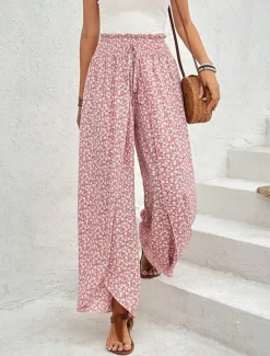 Best Women's Wide Leg Pants Trousers Streetwear Casual Long High Waist Geometic Pocket Printing Elastic Drawstring Design Breathability Soft Micro-elastic Vacation Street Daily Wear Cuticolor Black White Women Pants