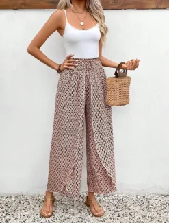 Best Women's Wide Leg Pants Trousers Streetwear Casual Long High Waist Geometic Pocket Printing Elastic Drawstring Design Breathability Soft Micro-elastic Vacation Street Daily Wear Cuticolor Black White Women Pants