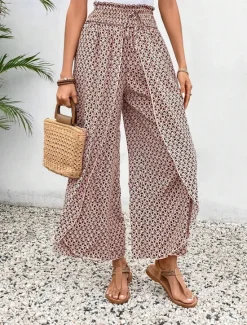 Best Women's Wide Leg Pants Trousers Streetwear Casual Long High Waist Geometic Pocket Printing Elastic Drawstring Design Breathability Soft Micro-elastic Vacation Street Daily Wear Cuticolor Black White Women Pants