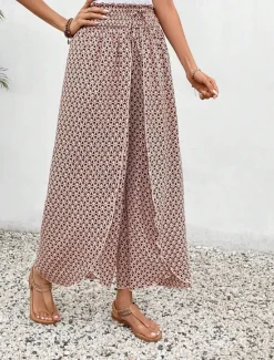 Best Women's Wide Leg Pants Trousers Streetwear Casual Long High Waist Geometic Pocket Printing Elastic Drawstring Design Breathability Soft Micro-elastic Vacation Street Daily Wear Cuticolor Black White Women Pants