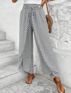 Best Women's Wide Leg Pants Trousers Streetwear Casual Long High Waist Geometic Pocket Printing Elastic Drawstring Design Breathability Soft Micro-elastic Vacation Street Daily Wear Cuticolor Black White Women Pants