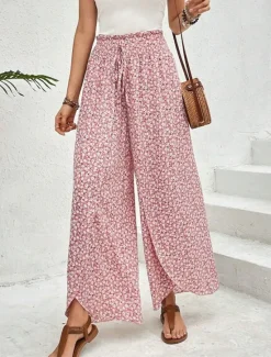 Best Women's Wide Leg Pants Trousers Streetwear Casual Long High Waist Geometic Pocket Printing Elastic Drawstring Design Breathability Soft Micro-elastic Vacation Street Daily Wear Cuticolor Black White Women Pants