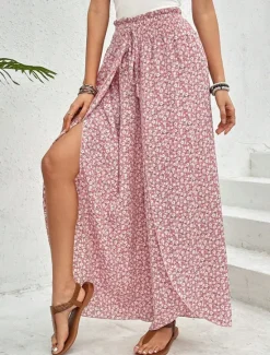 Best Women's Wide Leg Pants Trousers Streetwear Casual Long High Waist Geometic Pocket Printing Elastic Drawstring Design Breathability Soft Micro-elastic Vacation Street Daily Wear Cuticolor Black White Women Pants