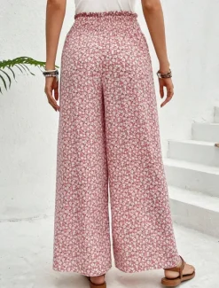 Best Women's Wide Leg Pants Trousers Streetwear Casual Long High Waist Geometic Pocket Printing Elastic Drawstring Design Breathability Soft Micro-elastic Vacation Street Daily Wear Cuticolor Black White Women Pants