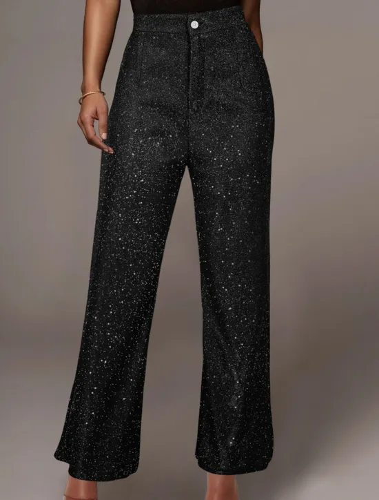 Online Women's Wide Leg Pants Trousers Fashion Streetwear Sparkle Full Length High Waist Solid Color Sequins Comfort Breathability Soft Micro-elastic Vacation Party Street Black Golden Pink Blue Fall Winter Women Pants