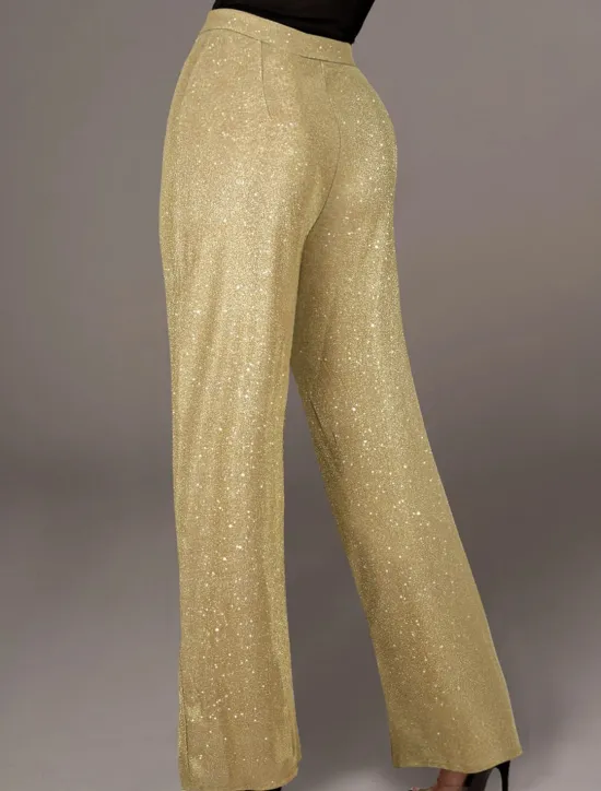 Online Women's Wide Leg Pants Trousers Fashion Streetwear Sparkle Full Length High Waist Solid Color Sequins Comfort Breathability Soft Micro-elastic Vacation Party Street Black Golden Pink Blue Fall Winter Women Pants
