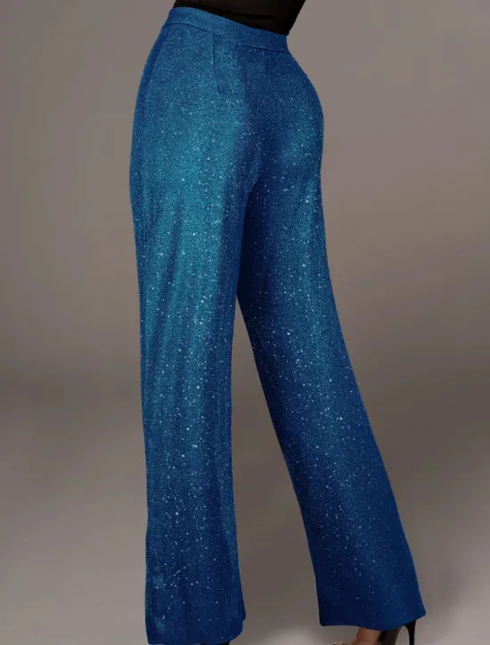 Online Women's Wide Leg Pants Trousers Fashion Streetwear Sparkle Full Length High Waist Solid Color Sequins Comfort Breathability Soft Micro-elastic Vacation Party Street Black Golden Pink Blue Fall Winter Women Pants