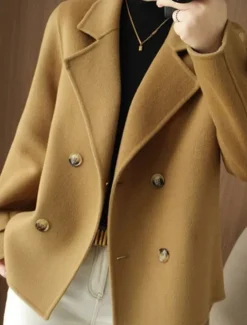 New Women's Winter Blazer Coat Fall Double Breasted Lapel Jacket Wool Blend Short Coat with Pockets Warm Black White Camel Women Blazers & Suits