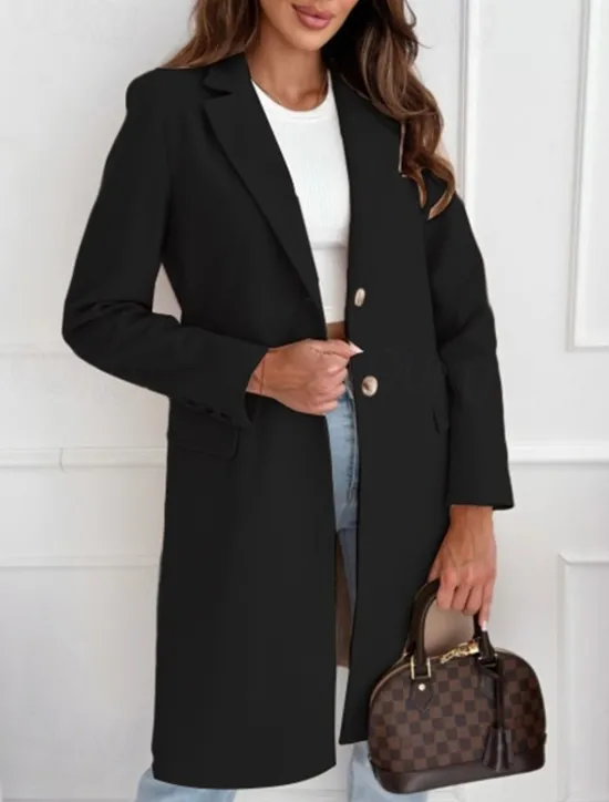 Outlet Women's Winter Coat Coat Comfortable Buttons Elegant Plain Daily Single Breasted Long V Neck Regular Fit Long Sleeve Outerwear Black White Brown Winter Women Coats & Trench Coats