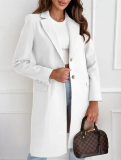 Outlet Women's Winter Coat Coat Comfortable Buttons Elegant Plain Daily Single Breasted Long V Neck Regular Fit Long Sleeve Outerwear Black White Brown Winter Women Coats & Trench Coats