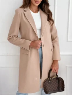 Outlet Women's Winter Coat Coat Comfortable Buttons Elegant Plain Daily Single Breasted Long V Neck Regular Fit Long Sleeve Outerwear Black White Brown Winter Women Coats & Trench Coats