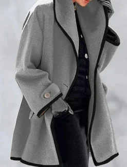 Discount Women's Winter Coat Coat Cloak / Capes Windproof Warm Buttons Pocket Casual Street Style Plain Vacation Work Street Daily Wear Single Breasted Turndown Loose Fit Long Sleeve Outerwear Blue Khaki Gray Women Coats & Trench Coats
