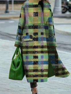 Hot Women's Winter Coat Coat Cloak / Capes Windproof Warm Pocket Casual Street Style Plaid Vacation Work Street Daily Wear Single Breasted Turndown Loose Fit Long Sleeve Outerwear Red Fall Winter Women Coats & Trench Coats