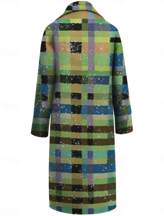 Hot Women's Winter Coat Coat Cloak / Capes Windproof Warm Pocket Casual Street Style Plaid Vacation Work Street Daily Wear Single Breasted Turndown Loose Fit Long Sleeve Outerwear Red Fall Winter Women Coats & Trench Coats