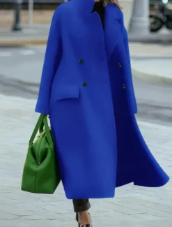 Women's Winter Coat Coat Cloak / Capes Windproof Warm Pocket Casual Street Style Plain Vacation Work Street Daily Wear Single Breasted Turndown Loose Fit Long Sleeve Outerwear Red Blue Green Fall Women Coats & Trench Coats