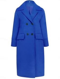 Women's Winter Coat Coat Cloak / Capes Windproof Warm Pocket Casual Street Style Plain Vacation Work Street Daily Wear Single Breasted Turndown Loose Fit Long Sleeve Outerwear Red Blue Green Fall Women Coats & Trench Coats