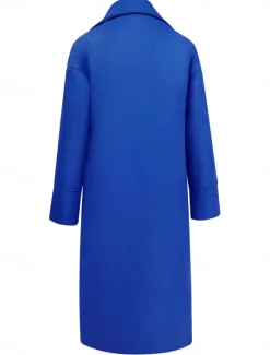 Women's Winter Coat Coat Cloak / Capes Windproof Warm Pocket Casual Street Style Plain Vacation Work Street Daily Wear Single Breasted Turndown Loose Fit Long Sleeve Outerwear Red Blue Green Fall Women Coats & Trench Coats
