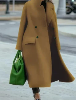 Women's Winter Coat Coat Cloak / Capes Windproof Warm Pocket Casual Street Style Plain Vacation Work Street Daily Wear Single Breasted Turndown Loose Fit Long Sleeve Outerwear Red Blue Green Fall Women Coats & Trench Coats