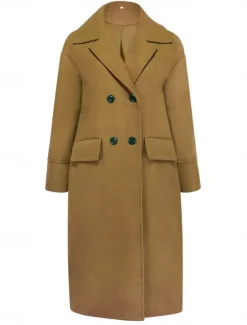 Women's Winter Coat Coat Cloak / Capes Windproof Warm Pocket Casual Street Style Plain Vacation Work Street Daily Wear Single Breasted Turndown Loose Fit Long Sleeve Outerwear Red Blue Green Fall Women Coats & Trench Coats