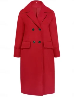 Women's Winter Coat Coat Cloak / Capes Windproof Warm Pocket Casual Street Style Plain Vacation Work Street Daily Wear Single Breasted Turndown Loose Fit Long Sleeve Outerwear Red Blue Green Fall Women Coats & Trench Coats