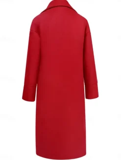 Women's Winter Coat Coat Cloak / Capes Windproof Warm Pocket Casual Street Style Plain Vacation Work Street Daily Wear Single Breasted Turndown Loose Fit Long Sleeve Outerwear Red Blue Green Fall Women Coats & Trench Coats