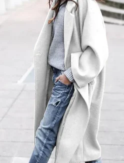 Hot Women's Winter Coat Coat Warm Buttons Daily Modern Solid Color Home Single Breasted Long Turndown Loose Fit Long Sleeve Outerwear Black White Red Spring Fall Women Coats & Trench Coats