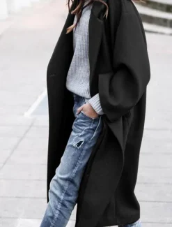 Hot Women's Winter Coat Coat Warm Buttons Daily Modern Solid Color Home Single Breasted Long Turndown Loose Fit Long Sleeve Outerwear Black White Red Spring Fall Women Coats & Trench Coats