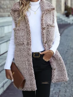Discount Women's Winter Coat Coat Warm Buttons Casual Street Style Solid Color Vacation Work Daily Wear Single Breasted Turndown Loose Fit Long Sleeve Outerwear Light Pink Black Khaki Fall Winter Women Vest|Coats & Trench Coats