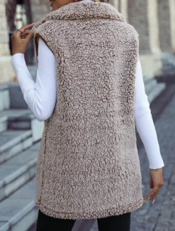 Discount Women's Winter Coat Coat Warm Buttons Casual Street Style Solid Color Vacation Work Daily Wear Single Breasted Turndown Loose Fit Long Sleeve Outerwear Light Pink Black Khaki Fall Winter Women Vest|Coats & Trench Coats