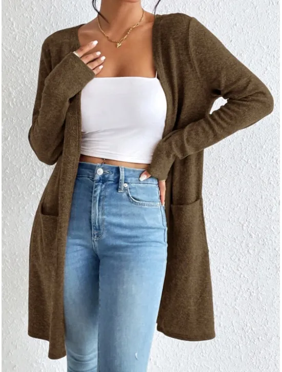 Sale Women's Winter Coat Comfortable Knitting Open Front Fashion Minimalism Plain Outdoor Vacation Home Office Long V Neck Regular Fit Long Sleeve Outerwear Black Brown Grey Spring Fall Women Coats & Trench Coats