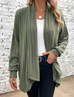 Discount Women's Winter Coat Dressy Dusters Dressy Jackets Outdoor Street Daily Wear Fall Winter Regular Coat Regular Fit Thermal Warm Breathable Stylish Casual Jacket Long Sleeve Plain Oversize Blue Green Women Cardigans & Outerwears