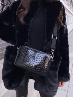 Online Women's Winter Coat Faux Fur Coat Warm Breathable Outdoor Valentine's Day Street Daily Wear Slim Fit Cardigan Lapel Fashion Daily Casual Solid Color Loose Fit Outerwear Long Sleeve Fall Winter Black Women Furs & Leathers