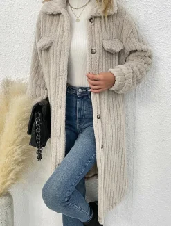 Hot Women's Winter Coat Fleece Jacket Teddy Coat Warm Breathable Pocket Fashion Casual Plain Work Street Single Breasted Long Turndown Loose Fit Long Sleeve Outerwear Brown Dark Grey Beige Fall Winter Women Coats & Trench Coats