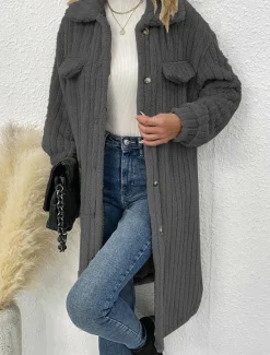 Hot Women's Winter Coat Fleece Jacket Teddy Coat Warm Breathable Pocket Fashion Casual Plain Work Street Single Breasted Long Turndown Loose Fit Long Sleeve Outerwear Brown Dark Grey Beige Fall Winter Women Coats & Trench Coats