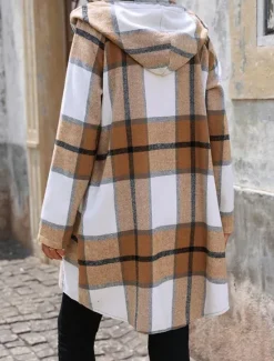 Online Women's Winter Coat Hoodie Jacket Outdoor Street Daily Wear Fall Winter Long Coat Regular Fit Thermal Warm Breathable Stylish Casual Jacket Long Sleeve Stripes and Plaid with Pockets Full Zip Women Jackets