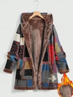Sale Women's Winter Coat Hoodie Jacket Outdoor Street Daily Wear Fall Winter Long Coat Regular Fit Thermal Warm Breathable Stylish Casual Jacket Long Sleeve Stripes and Plaid with Pockets Full Zip Women Jackets|Coats & Trench Coats