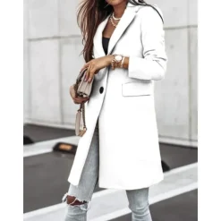 New Women's Winter Coat Long Overcoat Fall Stand Collar Trench Coat Warm Windproof Pea Coat with Pockets Formal Stylish Casual Street Jacket Long Sleeve Black White Khaki Women Coats & Trench Coats
