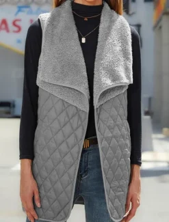 Hot Women's Winter Coat Outdoor Street Daily Wear Fall Winter Regular Coat Regular Fit Thermal Warm Breathable Stylish Casual Jacket Sleeveless Solid Color with Pockets Black Brown Light Grey Women Blazers & Suits