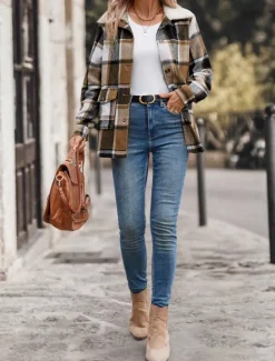 Discount Women's Winter Coat Outdoor Street Daily Wear Fall Winter Regular Coat Regular Fit Thermal Warm Breathable Stylish Casual Jacket Long Sleeve Stripes and Plaid with Pockets Fur Collar Women Coats & Trench Coats