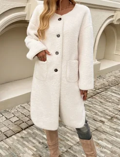 Best Women's Winter Coat Outdoor Street Daily Wear Fall Winter Long Coat Regular Fit Thermal Warm Breathable Stylish Casual Jacket Long Sleeve Plain with Pockets Army Green Khaki Apricot Women Coats & Trench Coats
