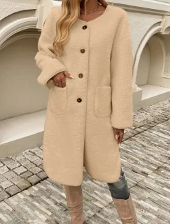 Best Women's Winter Coat Outdoor Street Daily Wear Fall Winter Long Coat Regular Fit Thermal Warm Breathable Stylish Casual Jacket Long Sleeve Plain with Pockets Army Green Khaki Apricot Women Coats & Trench Coats