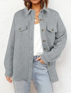 Hot Women's Winter Coat Outdoor Street Daily Wear Fall Winter Regular Coat Regular Fit Thermal Warm Breathable Stylish Casual Jacket Long Sleeve Plain with Pockets Green Gray Women Coats & Trench Coats