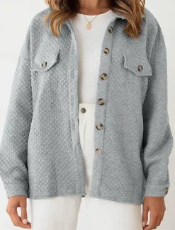 Hot Women's Winter Coat Outdoor Street Daily Wear Fall Winter Regular Coat Regular Fit Thermal Warm Breathable Stylish Casual Jacket Long Sleeve Plain with Pockets Green Gray Women Coats & Trench Coats